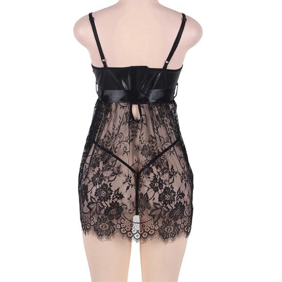 Slinky Black Floral Lacy Babydoll Lingerie with Eyelash Accents S/M - Picture 10 of 10